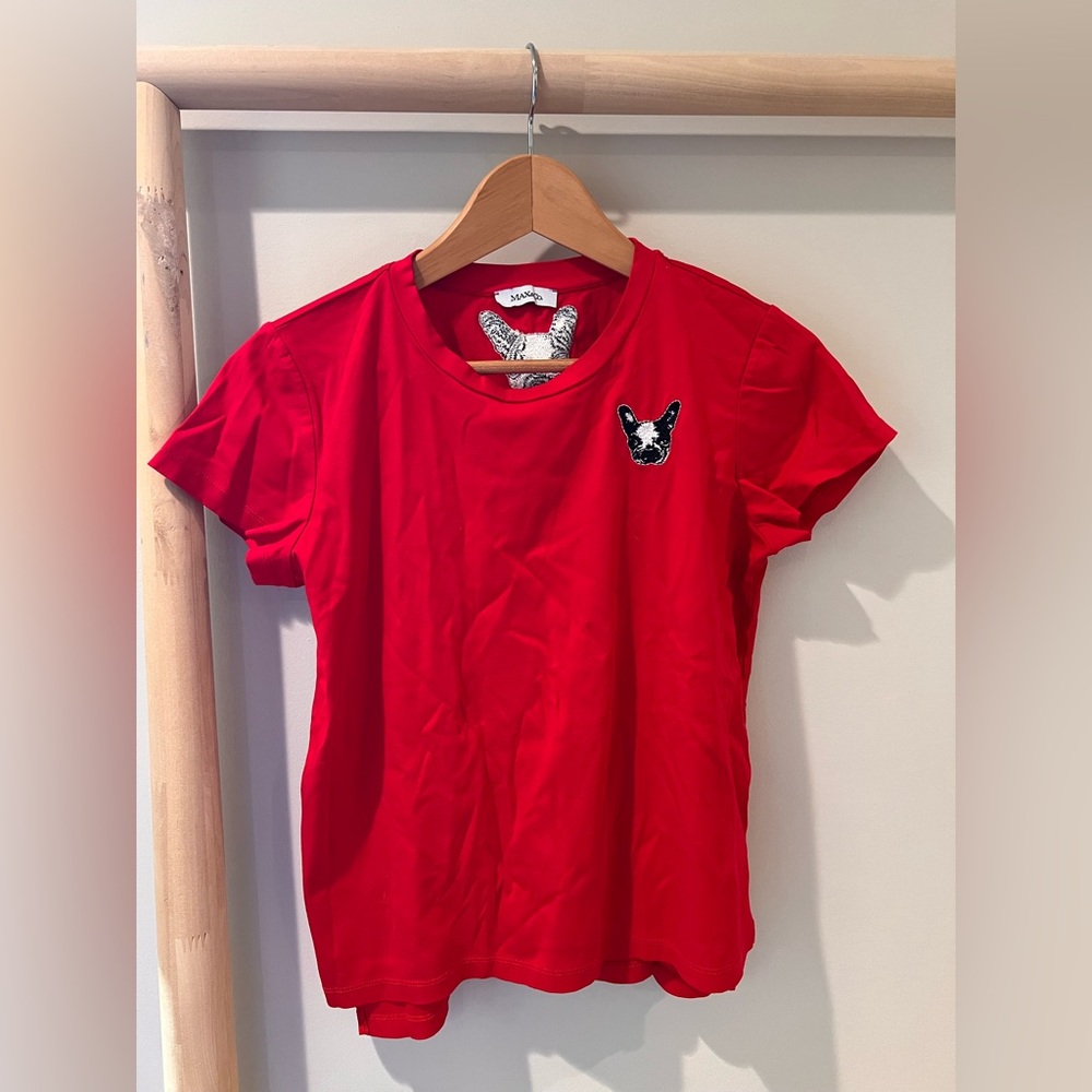 Max & Co Kids embroidered terrier bull dog red short sleeve tee shirt L 165/88A
